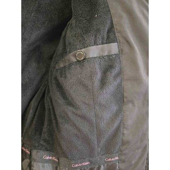 Calvin Klein PXS Black Quilted Down Puffer Jacket Coat Faux Fur Lining Hood - Picture 3 of 5